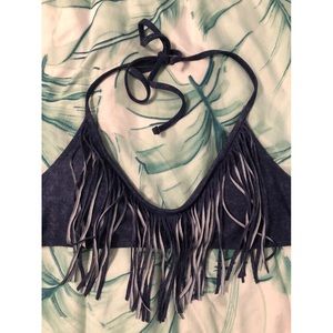 Blue Aerie fringed bikini top